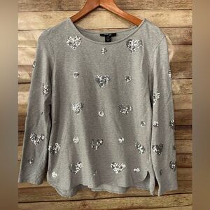 Style & Co Petite Women’s Gray Heart Sequin Pullover Cotton Sweater Size: PM
